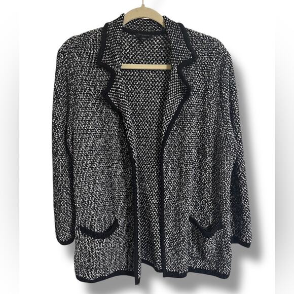 Ann Taylor Black and White Cardigan with Lapel Collar soft cotton blend Large - Picture 2 of 6